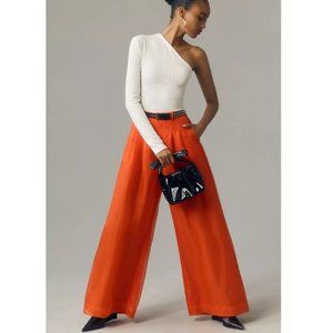 NWT-Anthropologie Maeve The Avery Pleated Wide-Leg Trousers - Sheer Silk Ed - 14